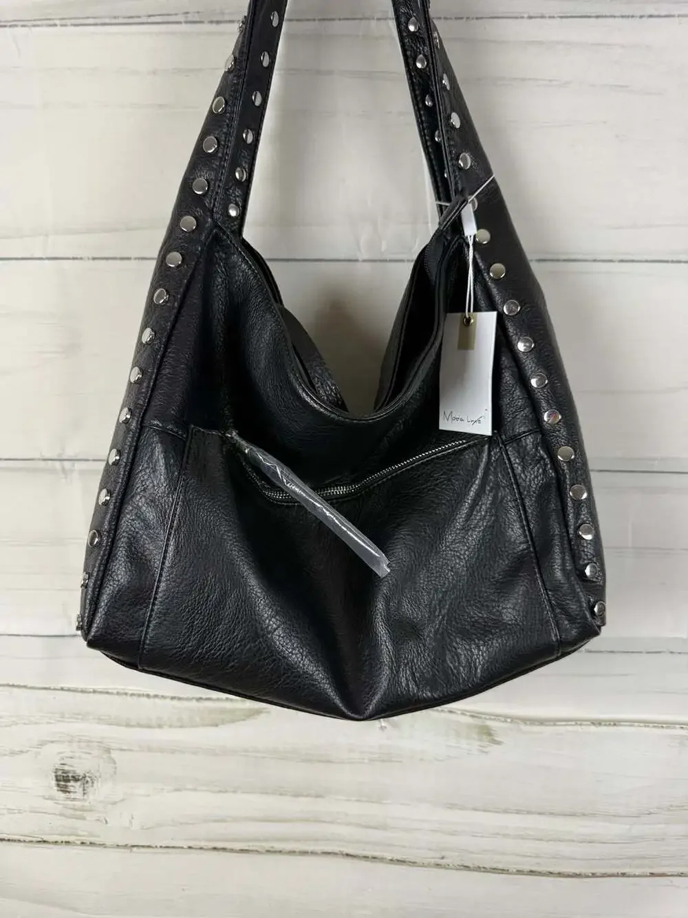 Moda Luxe Misty Studded Black Hobo Shoulder Bag Faux Leather